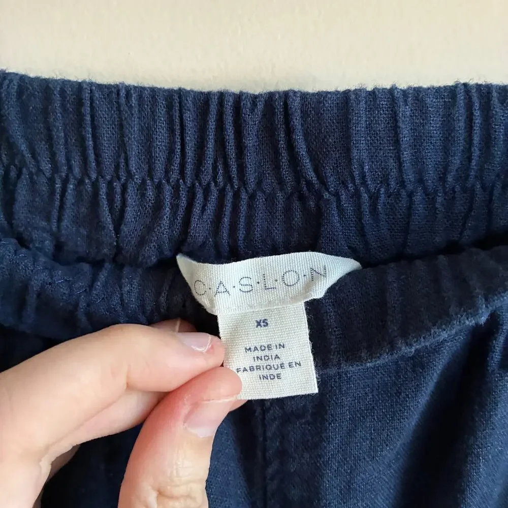 Caslon linen blend blue elastic waist wide leg nautical trousers women's xs
